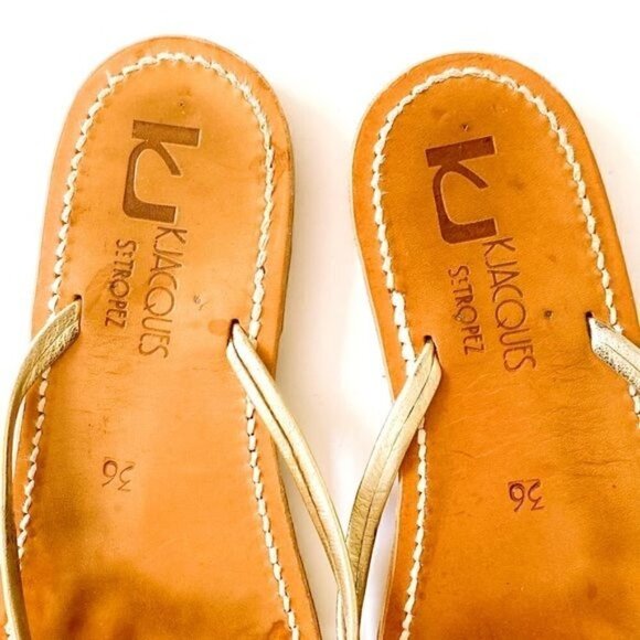 K‎ JACQUES St Tropez Venise Flip-Flops in Gold Leather, Size 36 EU - Picture 7 of 11